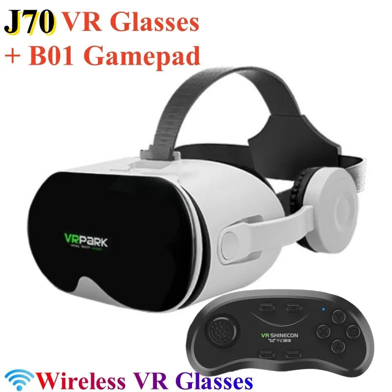 Gafas VR de realidad Virtual inalámbricas J70 4K originales, estéreo, vídeos 3D, caja de cartón de Google, auriculares, casco para teléfono inteligente Max 6,7"