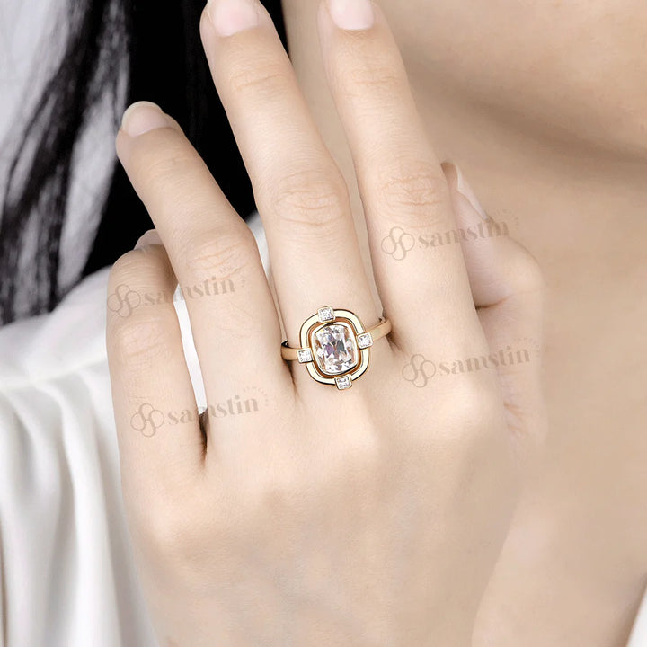 Anillos Samstin 3CT OMC de Moissanita para Mujer, Oro Amarillo Sólido de 14K/10K, Corte Cojín, Anillo de Diamantes para Regalos de Aniversario y Navidad