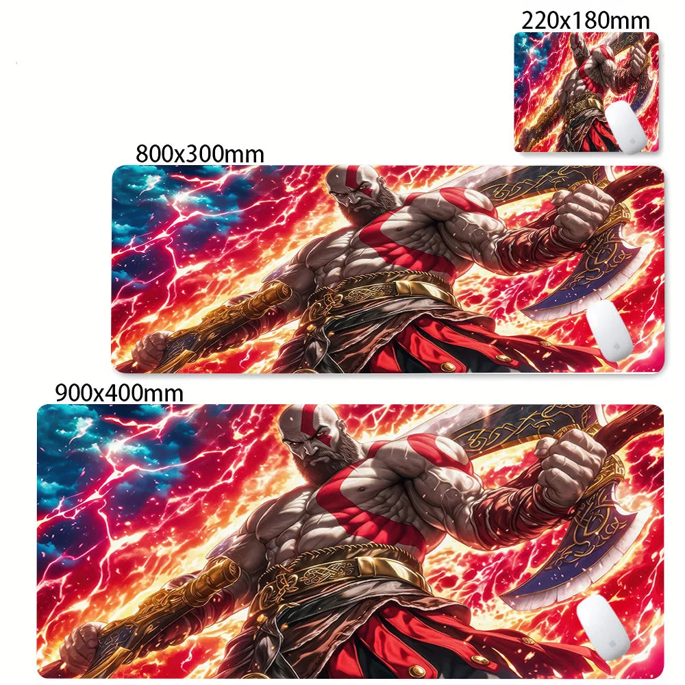 Alfombrilla de escritorio para teclado de ordenador, diseño de God of War Kratos, alfombrilla de ratón gaming grande, caucho natural, bordes cosidos, base antideslizante, alfombrilla de escritorio.