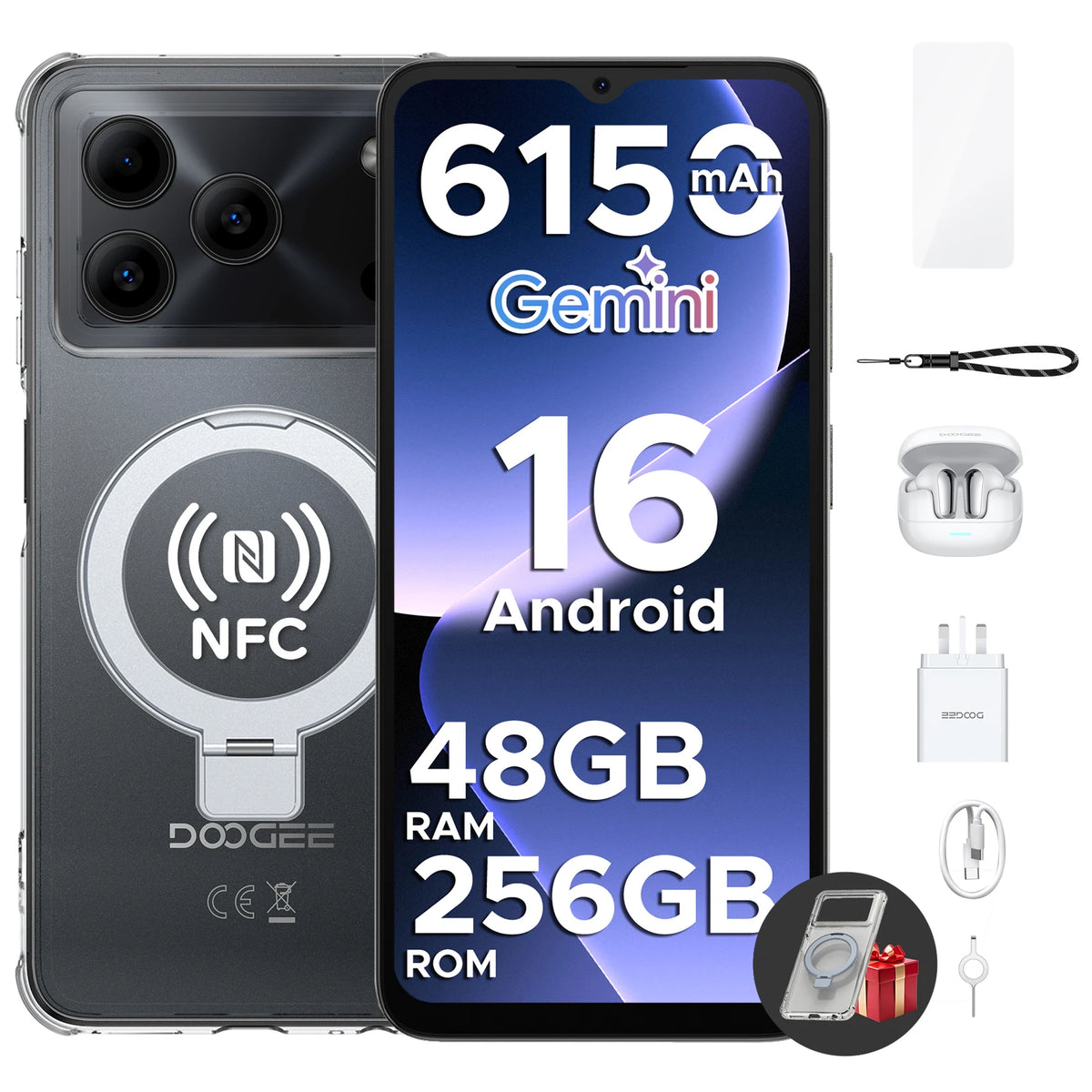 Teléfono inteligente DOOGEE Note56 Plus VIP Edition Android 16 Gemini AI, batería de 6150 mAh, 48 GB de RAM (6+42), 256 GB de ROM, cámara de 50 MP