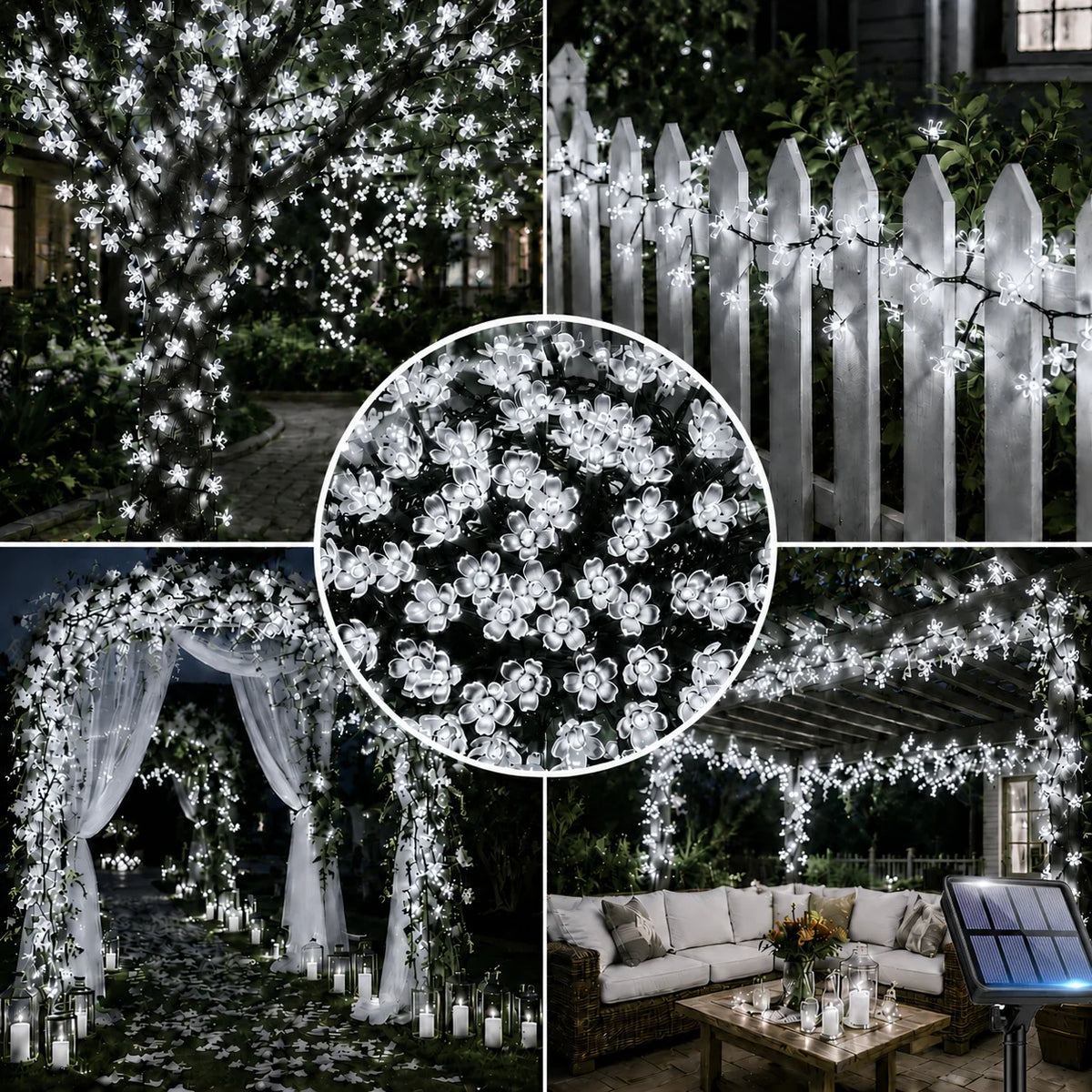 Halloween Lights Solar Cherry Blossom String Lights 5M/7M/12M 20/50/100LED 8 Modes for Garden Patio Haunted House Decor