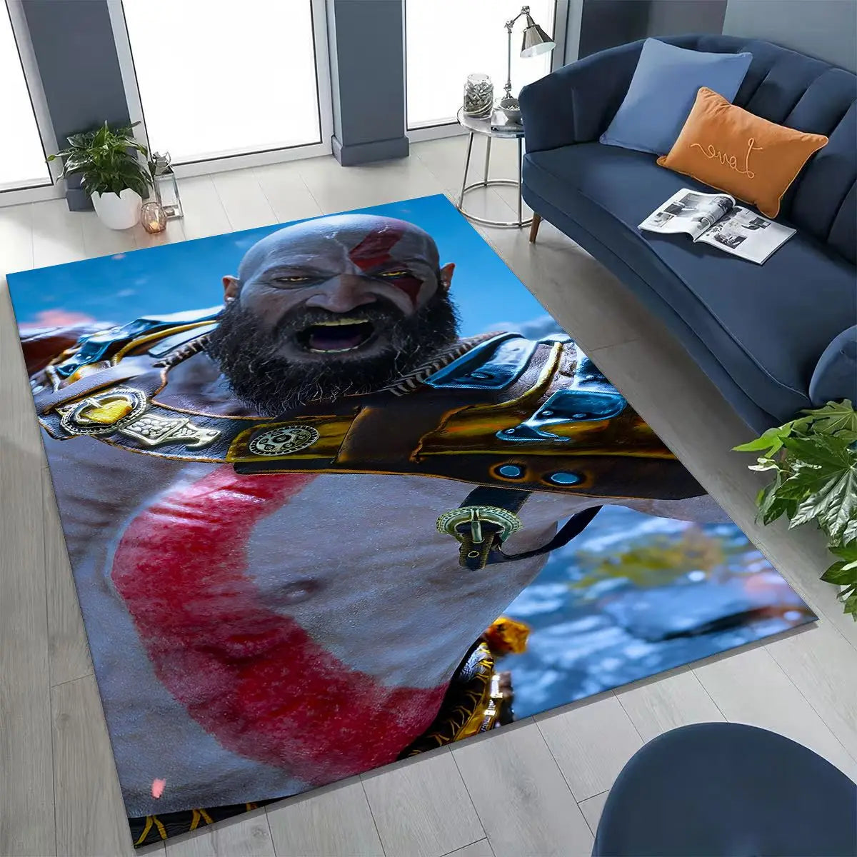 Alfombra de God of War Kratos para dormitorio, sala de estar, sofá, decoración del hogar, felpudo, alfombrilla antideslizante grande para juegos infantiles