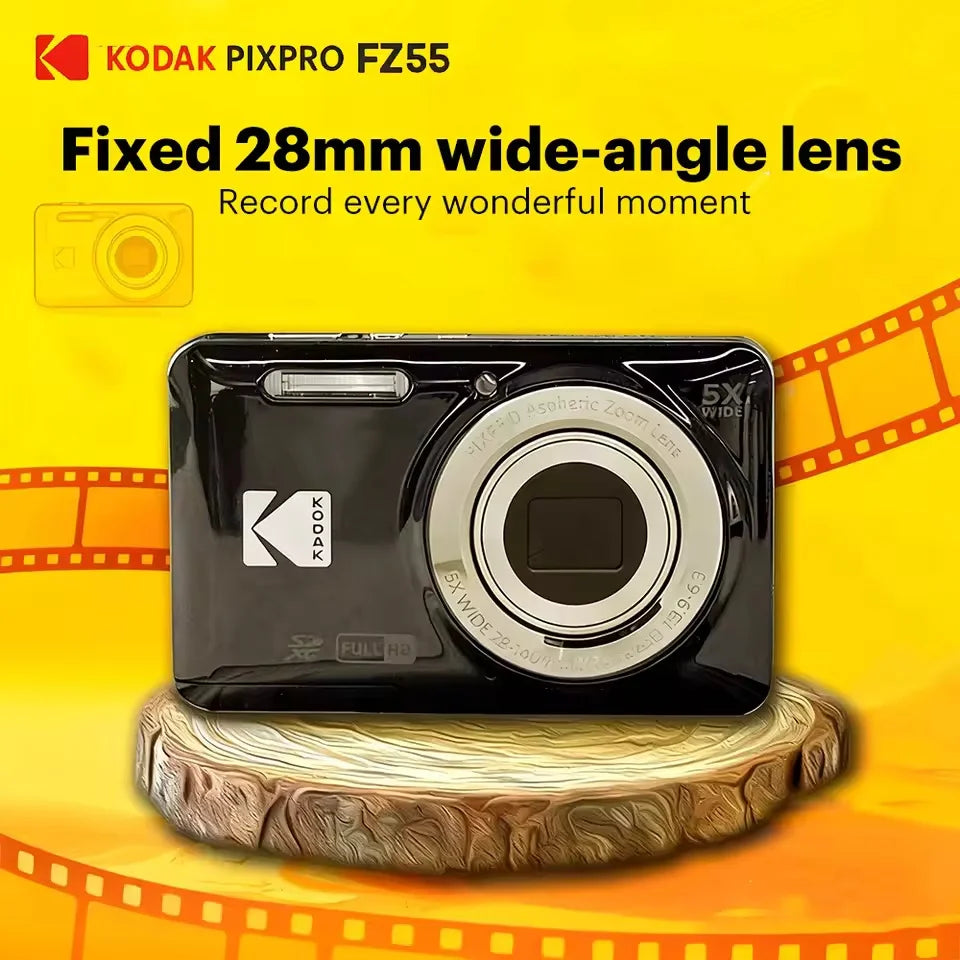 Cámara digital KODAK PIXPRO FZ55 1080P Full HD con video, pantalla LCD de 2.7'', zoom óptico 5X, gran angular de 28 mm, 16MP, para vlogging, paisajes y uso doméstico.