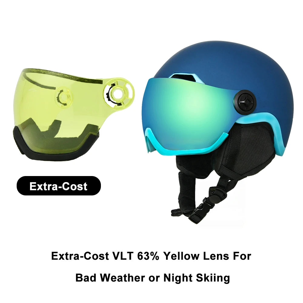 EnzoDate casco de nieve para esquí con gafas integradas, protector 2 en 1, casco de Snowboard y máscara desmontable, lente de visión nocturna Extra-costo
