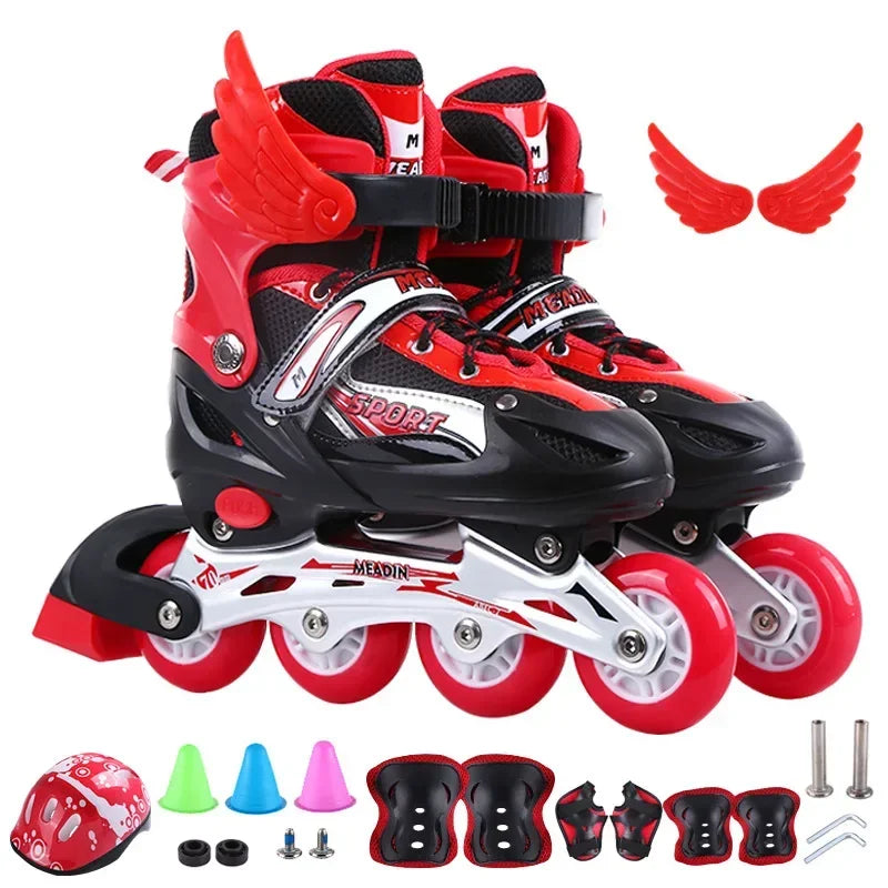 Últimos patines para niños, patines ajustables, juego completo de patines con luces, patines de ruedas para practicar al aire libre.