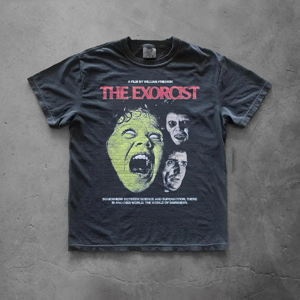 Camiseta gráfica retro de verano para mujer, diseño de Exorcista, algodón puro y transpirable, manga corta, estilo urbano, holgada y casual.