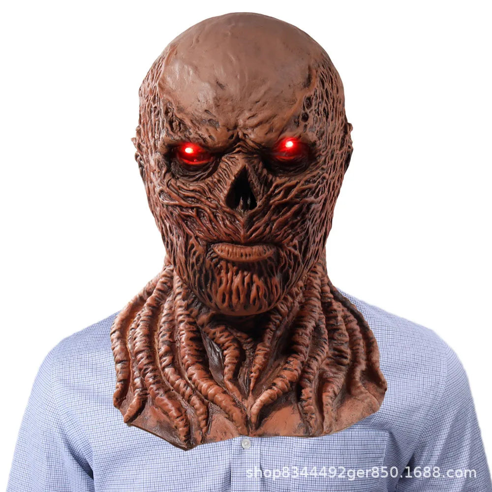 Máscara de Cosplay Vecna, casco de cabeza completa de látex de terror para adultos con ojos rojos LED, disfraz aterrador para fiesta de Halloween