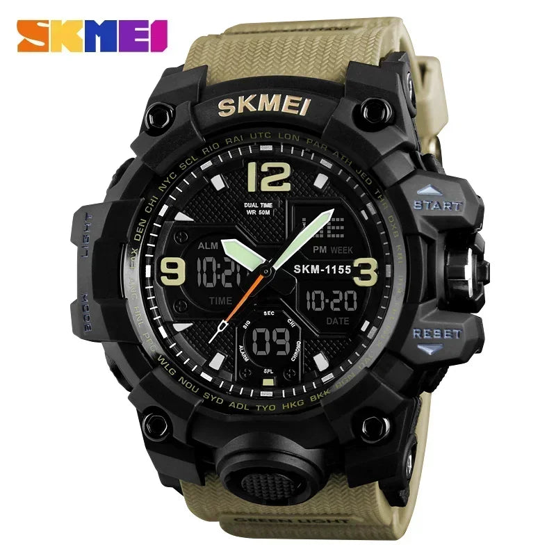 Reloj deportivo militar digital para hombre SKMEI 1155B, reloj deportivo con pantalla dual resistente al agua 5Bar, reloj de pulsera masculino