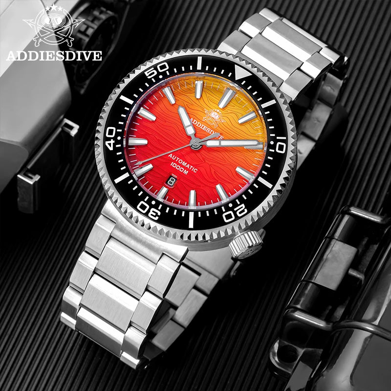 ADDIESDIVE Nuevo Reloj de Lujo para Hombre AD2526 Automático 8215, Sumergible 1000M, Cristal de Zafiro, Textura de Montaña, Acero Inoxidable, Luminoso, Reloj de Buceo