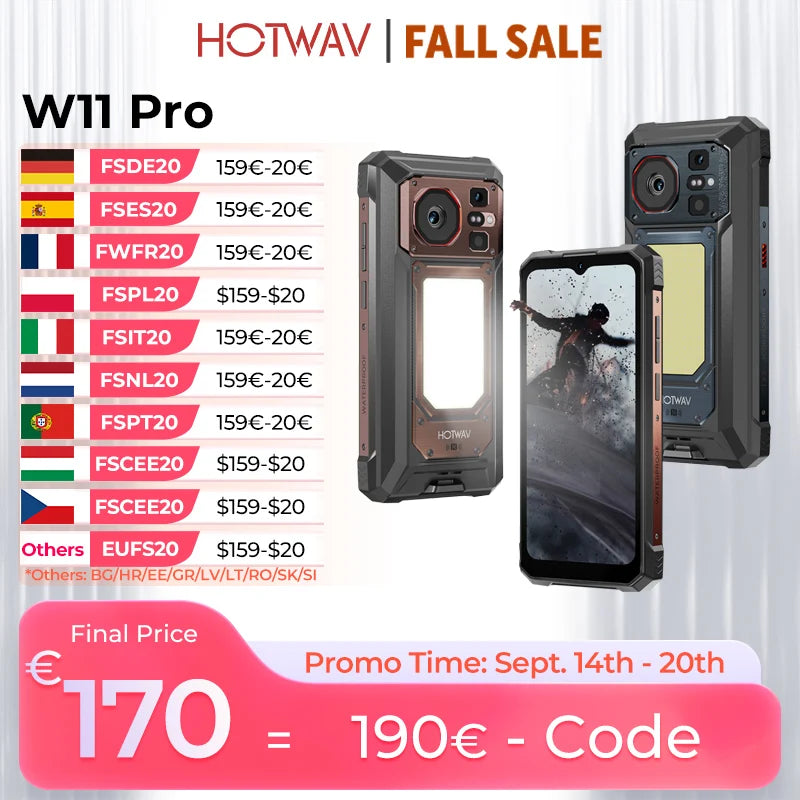 HOTWAV Newest W11 Pro Android 16 Octa-core Rugged Cellphone 6.6'' FHD+ 120Hz Display 20800mAh Massive Battery 33W Fast Charging Smartphone 6GB RAM 256GB ROM Super Camping Light 64MP+20MP+16MP Camera Mobile Phone With Hi Hoti