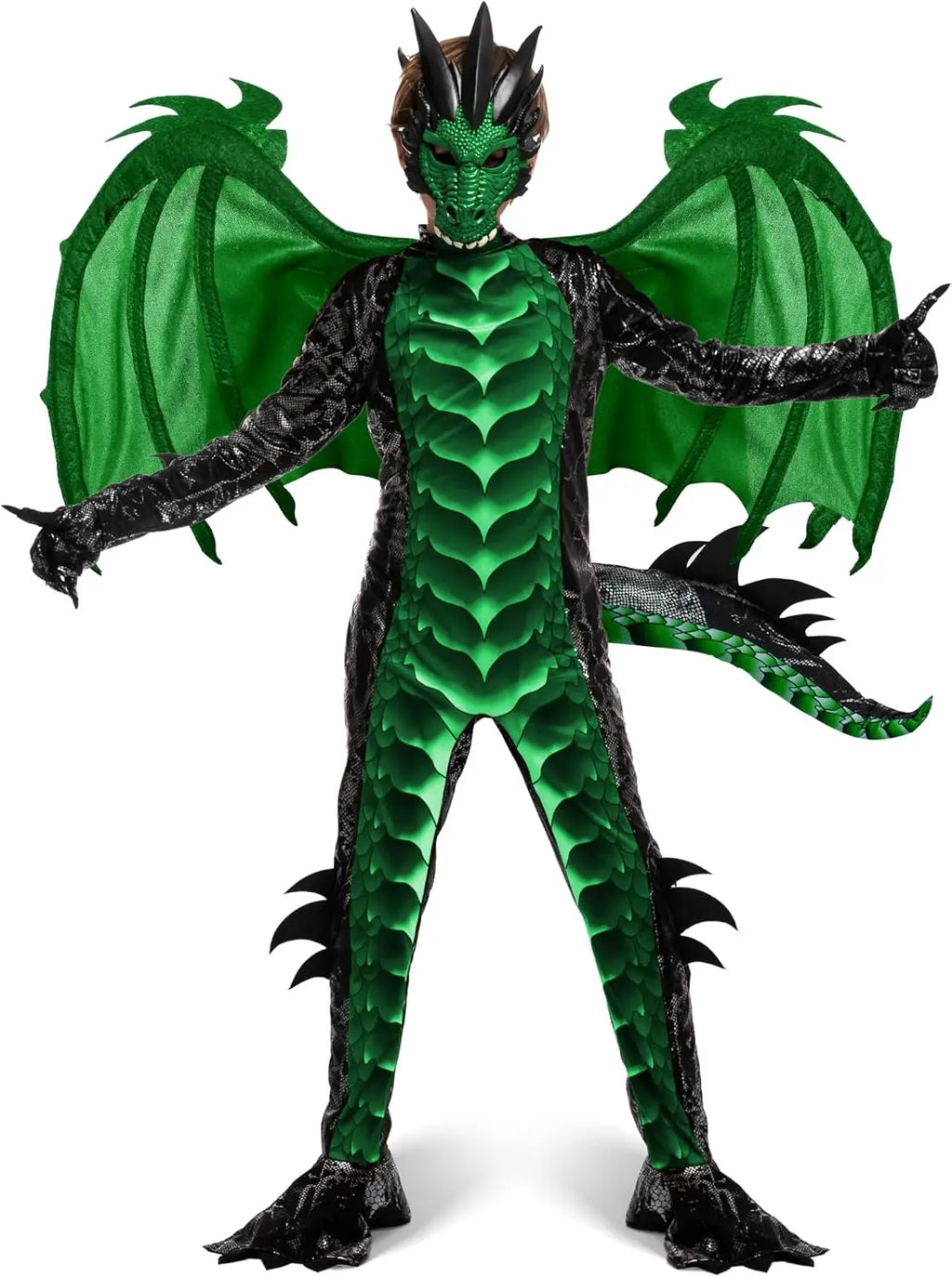 Disfraz de dragón para niños de Halloween de Sloosh Creations, juego de alas de dragón, cola y máscara para Halloween.