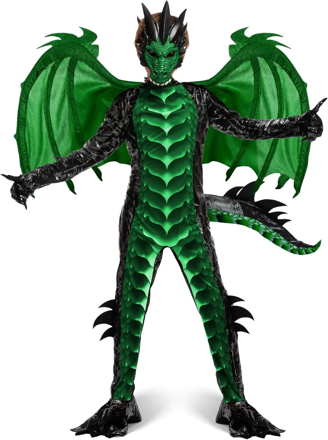 Disfraz de dragón para niños de Halloween de Sloosh Creations, juego de alas de dragón, cola y máscara para Halloween.