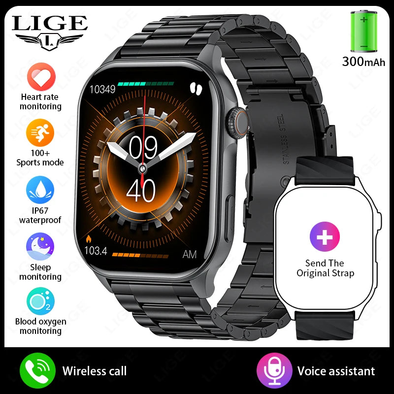 LIGE For Android iOS Smart Watch 2.01" Full Touch Screen Bluetooth Call Heart Rate Waterproof Sports Bracelet Smartwatch Women
