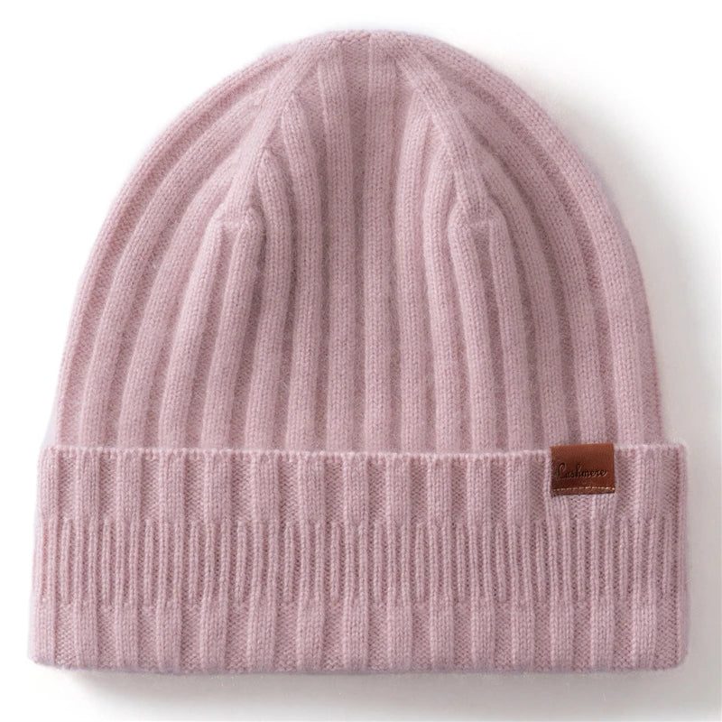 Gorros de punto de Cachemira de calidad a elección para mujeres/hombres, gorro de invierno informal para exteriores, gorros acanalados de moda, gorro cálido de Color sólido Unisex