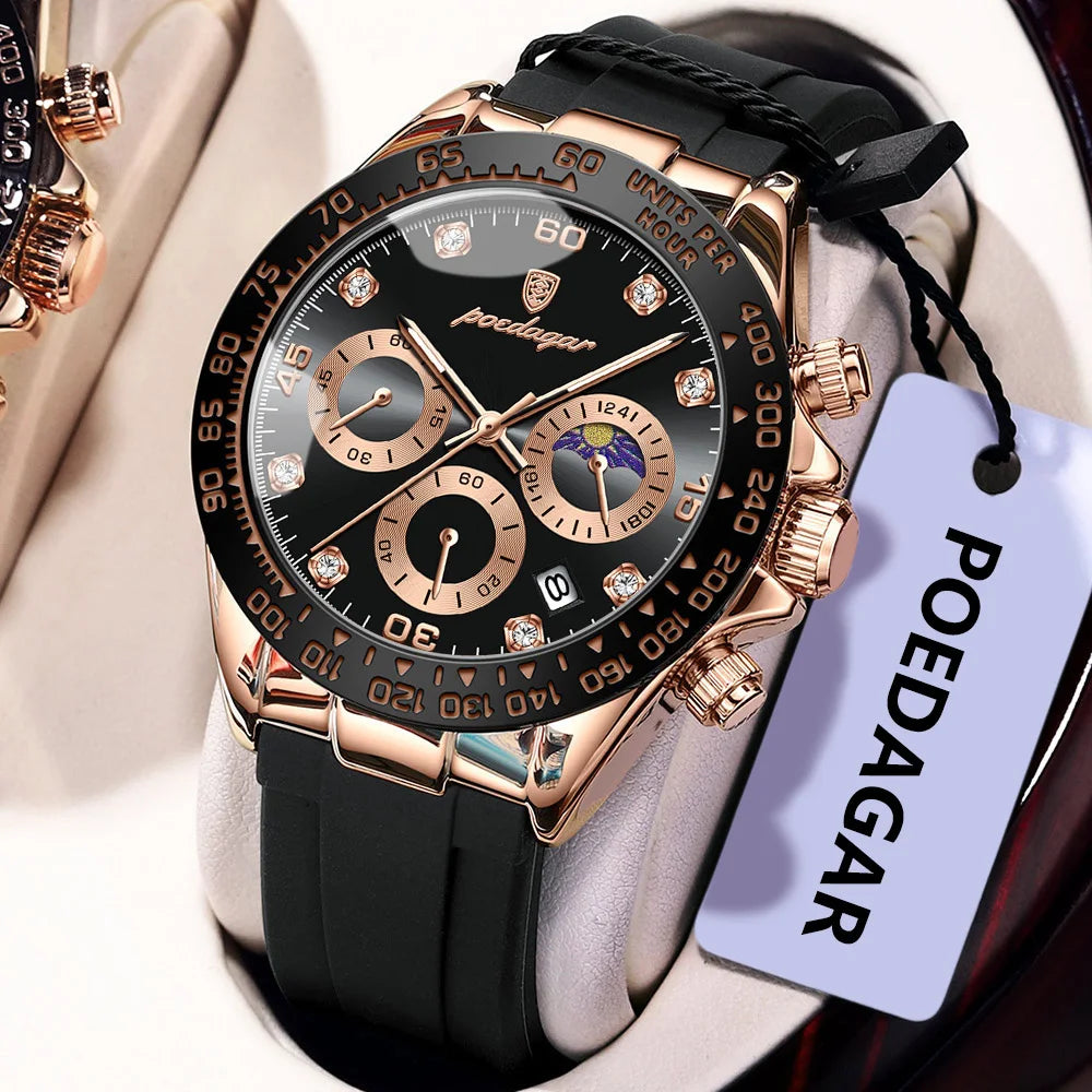 Reloj de pulsera para hombre POEDAGAR de lujo a la moda, cronógrafo, con fecha, cuarzo de alta calidad, resistente al agua, luminoso, estilo militar.