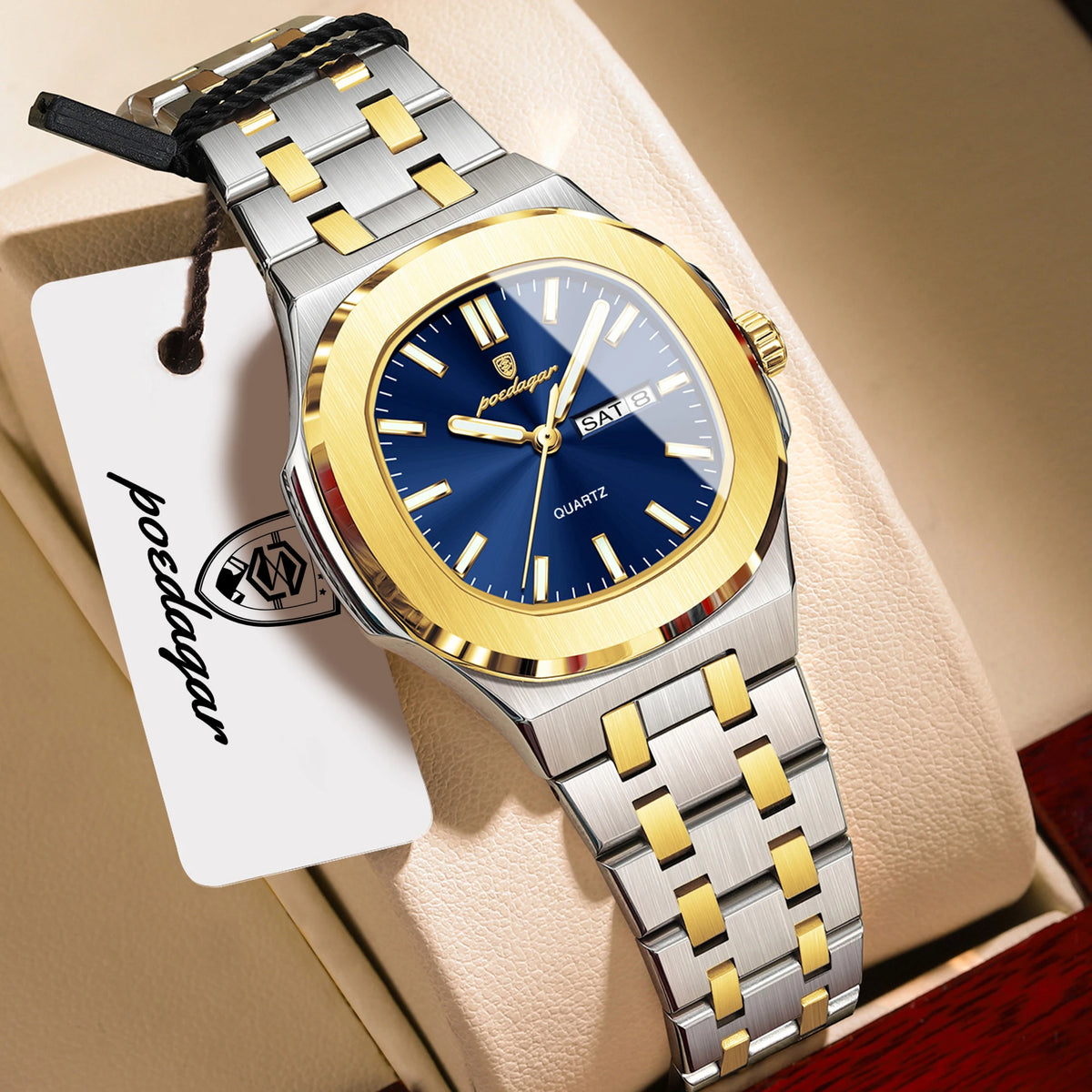 Reloj de pulsera de moda POEDAGAR para mujer, luminoso, resistente al agua, con fecha y día, de cuarzo, elegante, de acero inoxidable, reloj para mujer, regalo