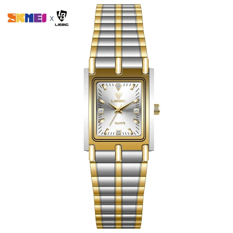 Relojes de pulsera LIEBIG Luxury de acero dorado, reloj de cuarzo para hombre y mujer, Relogio Masculino