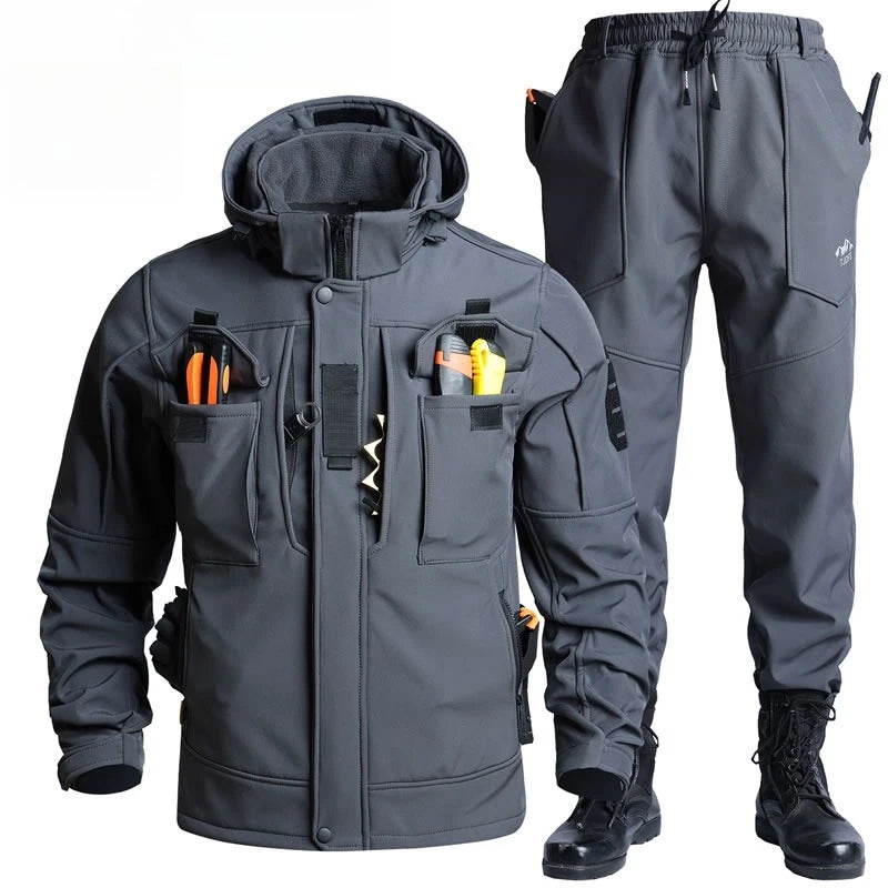 Conjunto de Dos Piezas Unisex para Otoño e Invierno, Forrado de Forro Polar, Impermeable, Cortavientos, para Esquí, Snowboard, Escalada, Ropa de Trabajo, Conjunto Cálido