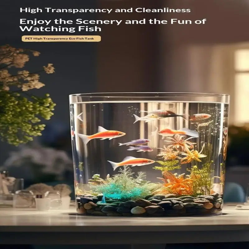 Mini acuario de escritorio de plástico irrompible, pecera pequeña ecológica con imitación de cristal para decoración de paisajes en el hogar