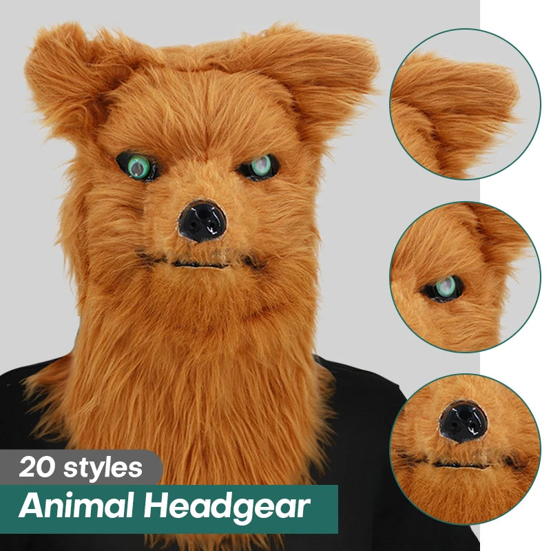 Máscara de zorro de felpa con boca móvil para Halloween, máscaras de cabeza completa de perro y Lobo, máscara de Animal realista, accesorios de disfraces de fiesta de Halloween