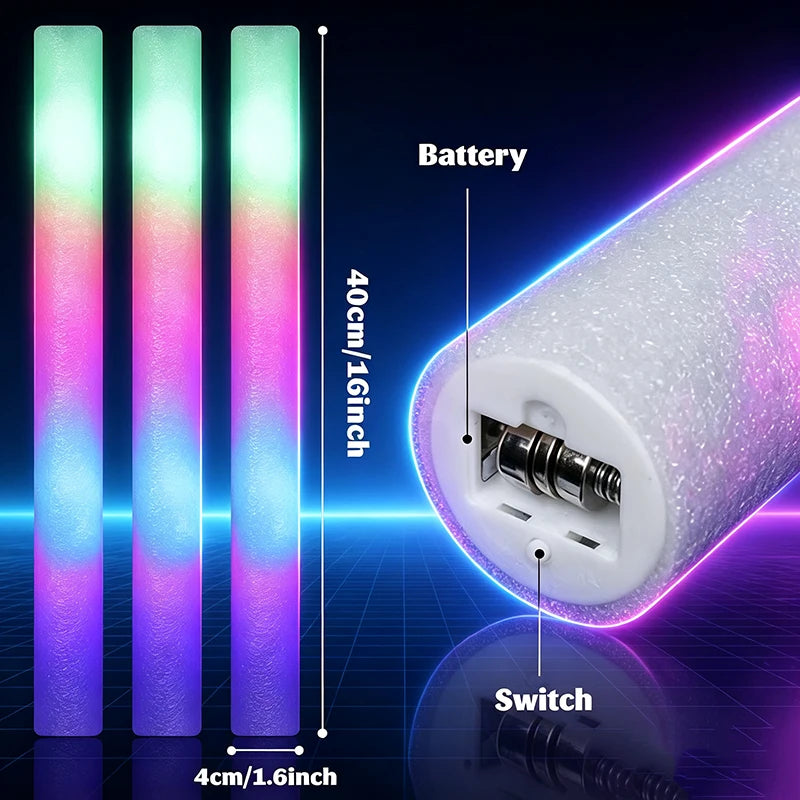 15/30/40 unidades de bastones luminosos de espuma LED, con 3 modos de iluminación, luces intermitentes de colores, ideales para bares, bodas, fiestas de cumpleaños y para que brillen en la oscuridad.