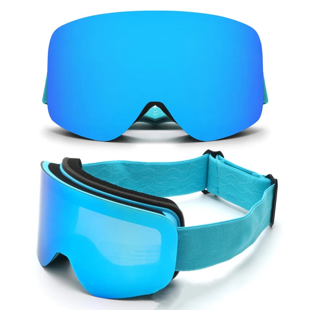Gafas de esquí con doble capa antivaho, visión nítida HD, protección contra el viento y rayos UV400, compatibles con casco, ideales para deportes de invierno al aire libre.