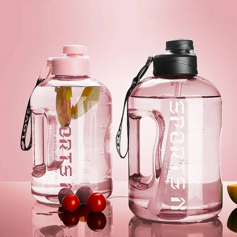 Botella Deportiva de Gran Capacidad con Correa, Resistente a Altas Temperaturas, Vaso de Plástico con Pajita, Botella de Agua Portátil para Estudiantes