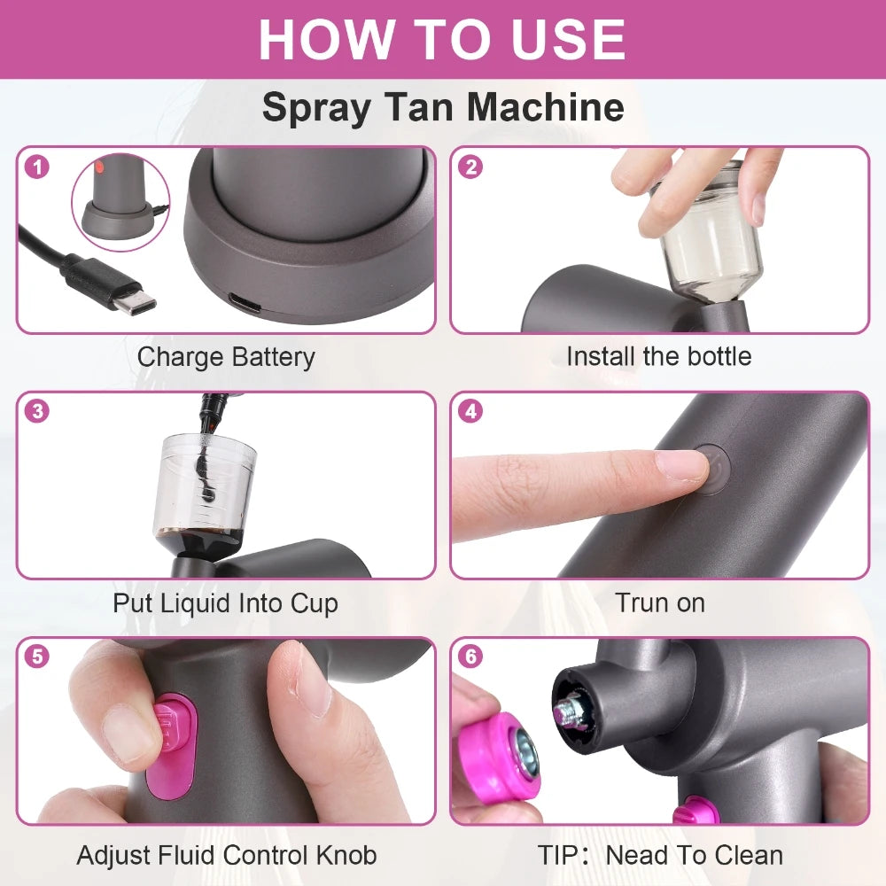 Máquina de bronceado en aerosol para el hogar, autobronceador portátil, herramienta pulverizadora de bronceado eléctrica sin escobillas, aerógrafo de niebla corporal