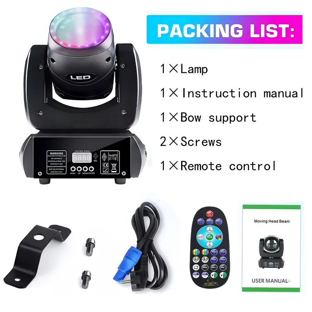 Luz de escenario con cabeza móvil CHEGIT de 150 W, haz RGB, luces de DJ con DMX512, control remoto activado por sonido y modos de funcionamiento automático para fiestas en casa
