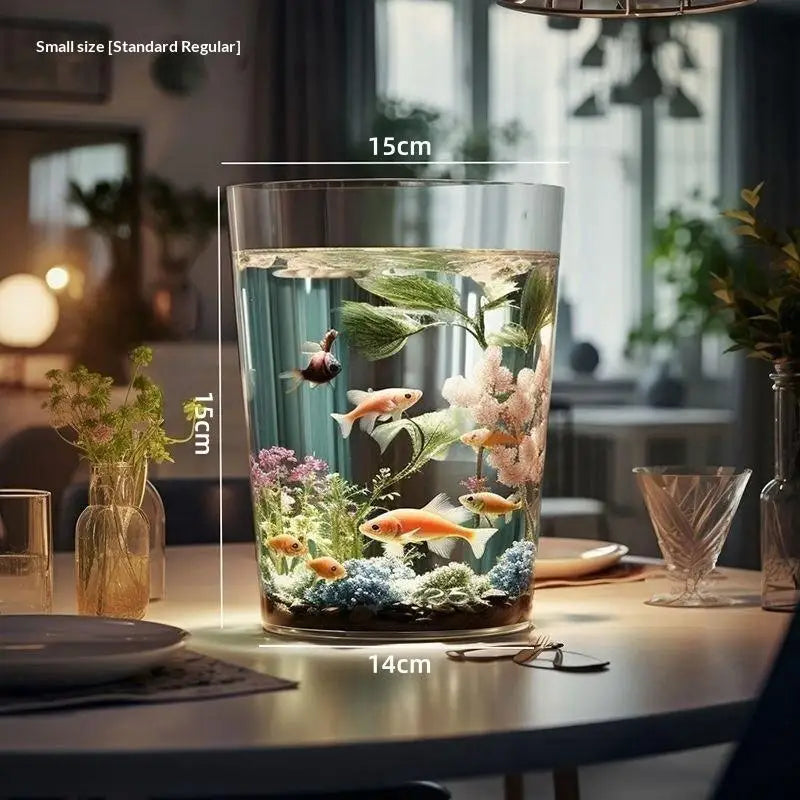 Mini acuario de escritorio de plástico irrompible, pecera pequeña ecológica con imitación de cristal para decoración de paisajes en el hogar