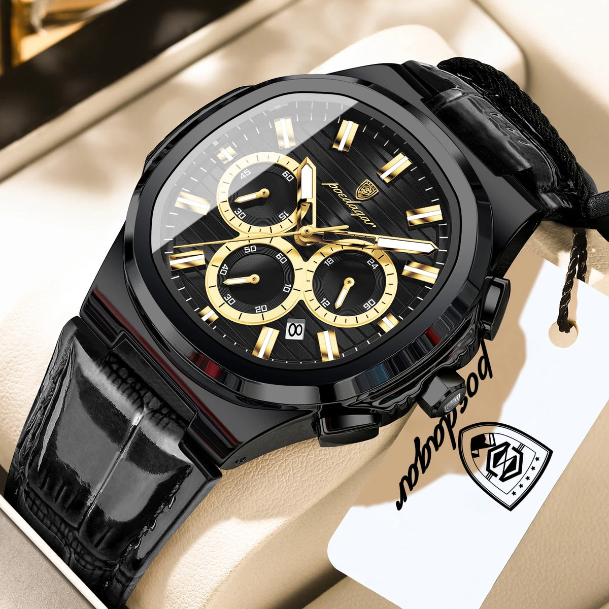 POEDAGAR Sports Top Men Watch Waterproof Luminous Date Chronograph Man Wristwatch Leather Casual Quartz Men’s Watches Male Reloj