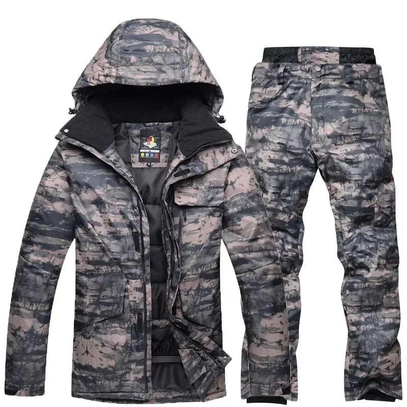 Ropa de nieve de camuflaje para hombre, ropa de hielo cálida, conjuntos de trajes de esquí, traje de snowboard, chaquetas y pantalones impermeables de 10K, -30