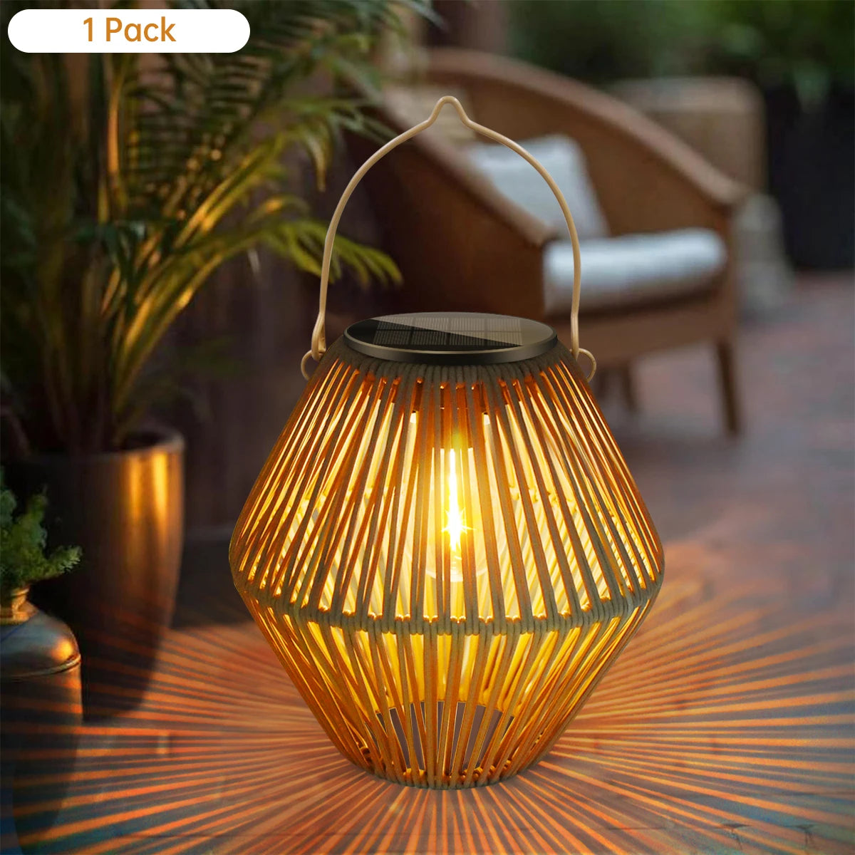Linternas solares, luces solares para exteriores, impermeables, estilo boho, lámpara de ratán colgante para decoración de jardín, patio y terraza