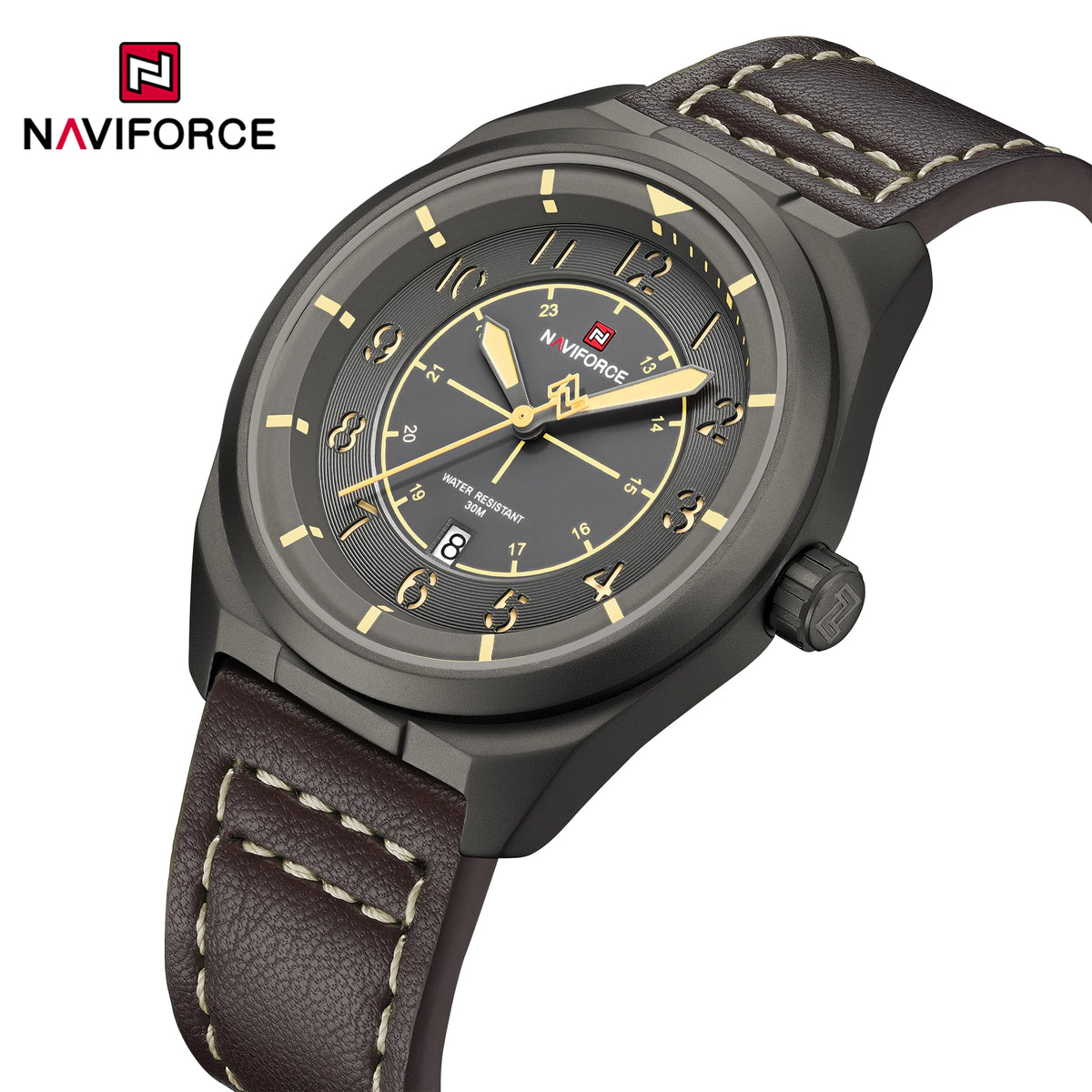 Reloj de pulsera deportivo militar de lujo para hombre NAVIFORCE NF9281, reloj de cuarzo original con fecha automática, correa de piel, resistente al agua, regalo para hombre