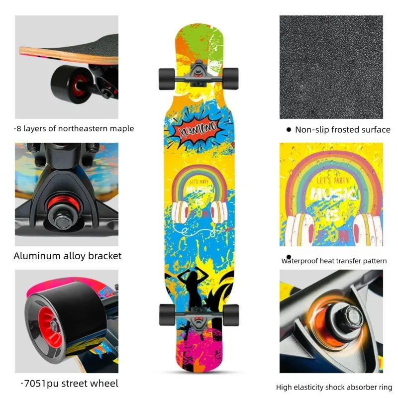 Patineta Profesional de 4 Ruedas para Adultos Principiantes, Patineta Cruiser de Calle con Doble Plataforma para Adolescentes, Niños y Niñas