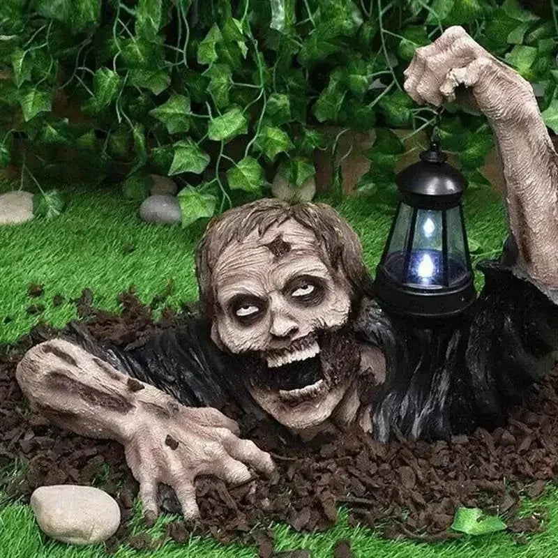 1 pieza de decoración de terror de zombi que gatea para Halloween, figura decorativa de zombi con luz LED y farol para exteriores