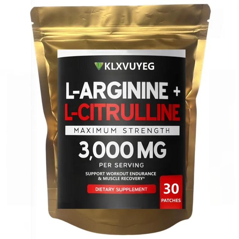Suplemento de L-arginina para hombres, diseñado para mejorar el rendimiento, la resistencia y la fuerza muscular, así como la capacidad de soportar esfuerzos prolongados. 30 parches transdérmicos.