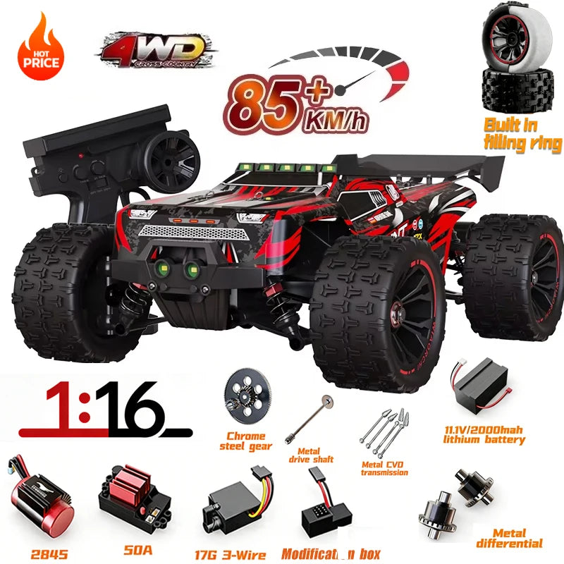 SG116MAX SCY9522 1:16 Auto de Carreras de Alta Velocidad con Derrape a 80KM/H, Motor sin Escobillas, 4WD, 9522PRO 50KM/H, Auto RC Todoterreno, Juguetes para Niños, Regalo
