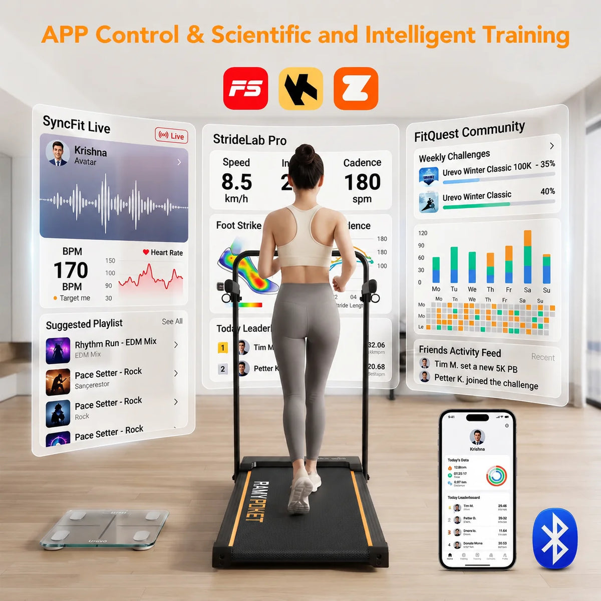 Caminadora plegable Ramypoket con inclinación del 15 %, velocidad máxima de 12 km/h, control mediante aplicación y pantalla LED, caminadora para oficina con capacidad máxima de carga de 150 kg.