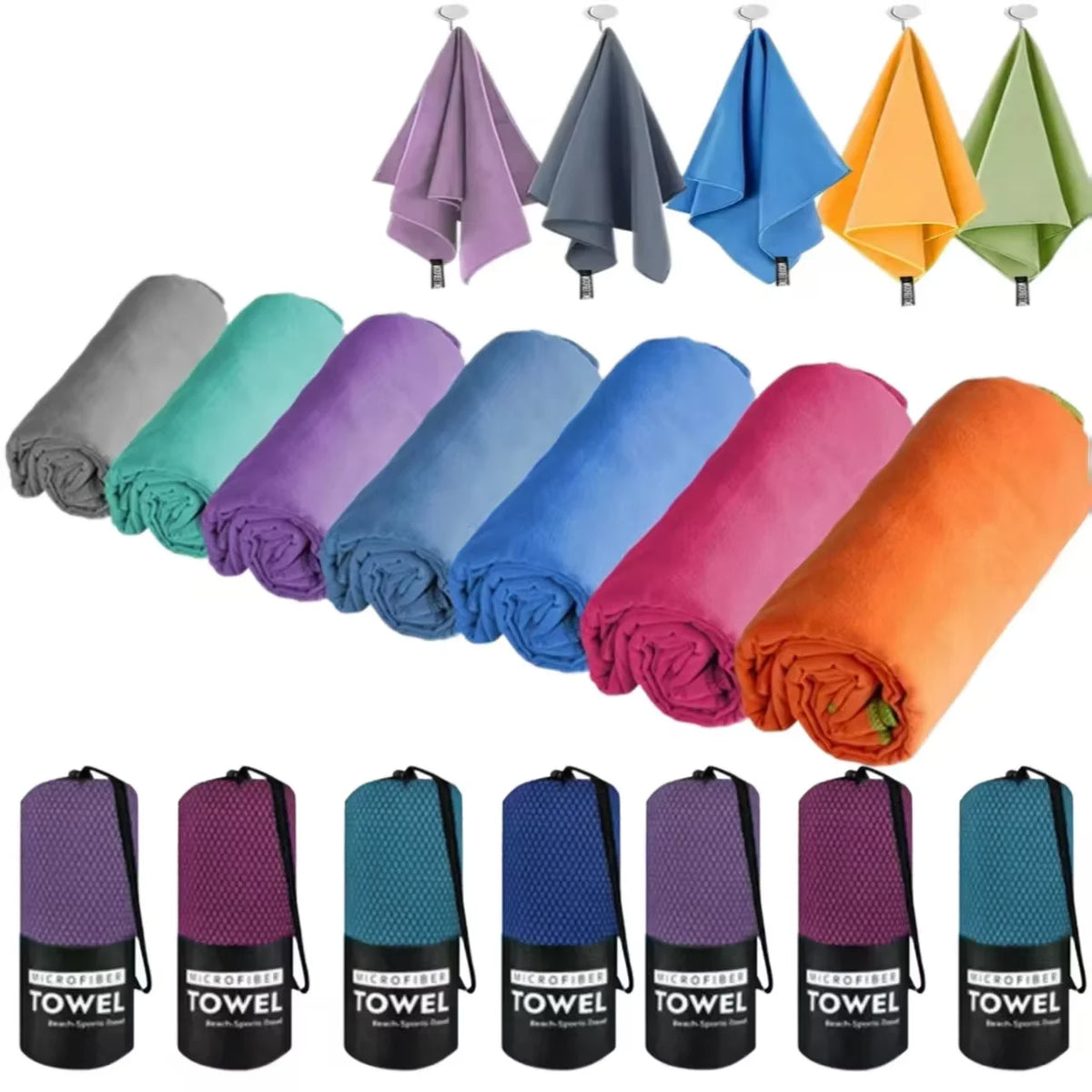 Toalla de Playa de Microfibra Ultraligera de Secado Rápido con Bolsillo, Toalla Deportiva Absorbente Portátil para Piscina, Gimnasio, Fitness, Yoga