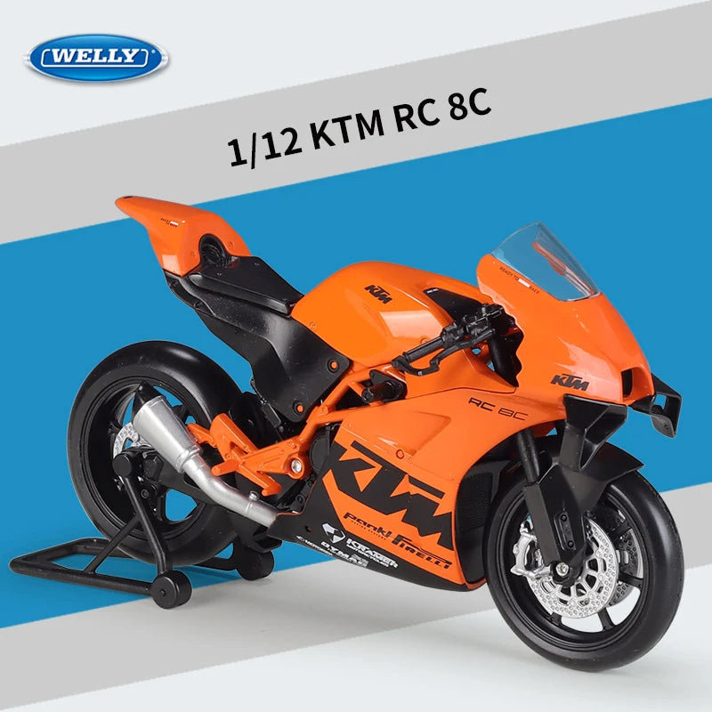 Modelo de motocicleta de carreras Welly 1:12 KTM RC 8C, réplica de metal fundido a presión, modelo de motocicleta deportiva de calle y todoterreno, regalo para niños
