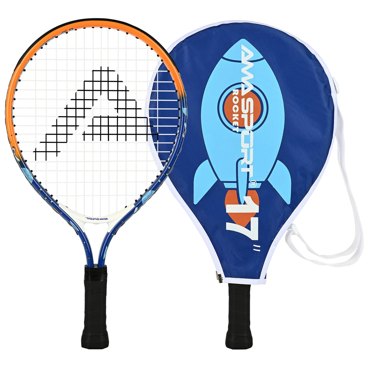 Raqueta de Tenis para Niños AMA SPORT de 17 Pulgadas con Bolsa, Preencordada, Ligera y Equilibrada, Raqueta Juvenil - Marco Ligero y Duradero para Niñas y Niños