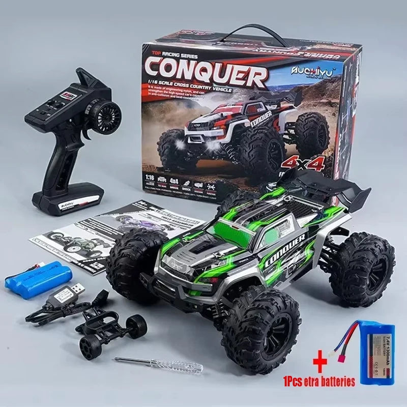 Wltoys Rc Car 1:16 50Km/H High Speed 4Wd Off-Road Monster Truck 2.4Ghz Remote Control Electric Rechargeable Vehicle 7.4V Battery Led Headlights Metal Gears Independent Suspension Hobby Toy for Adults Gift