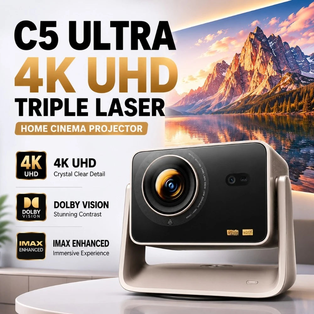 Proyector de Cine en Casa C5 Ultra 4K UHD con Triple Láser, Dolby Vision, IMAX Enhanced, Proyector Inteligente para Juegos, Cine en Casa, Audio Dolby