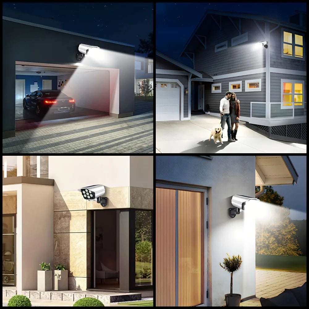 Luces solares con sensor de movimiento para exteriores, 2000 lúmenes, 77 LED, luz LED solar con sensor de movimiento, cámara de seguridad inalámbrica, focos para exteriores