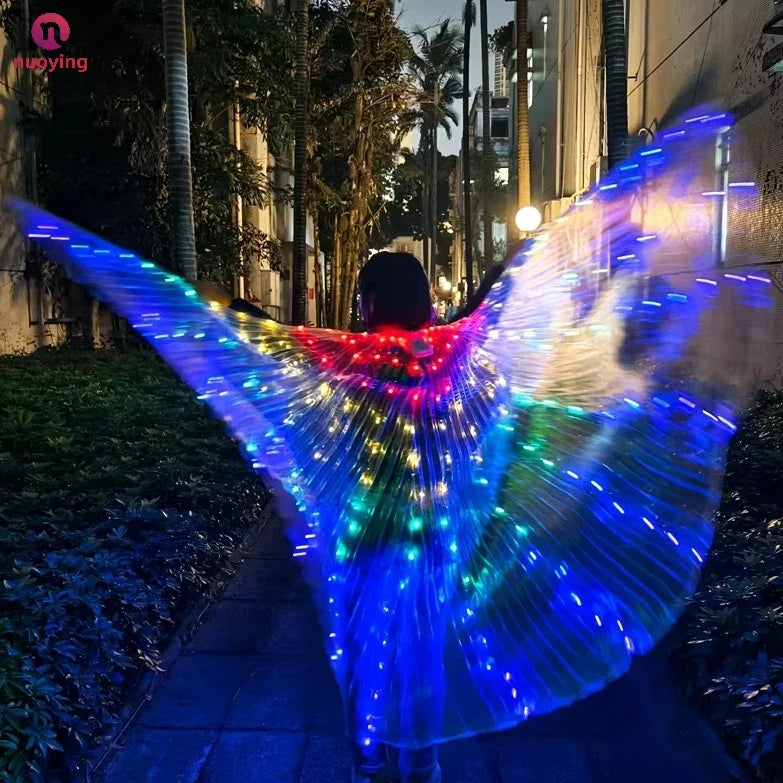 Capa con alas de mariposa y ángel que se iluminan con luces de colores, disfraz de Isis con luces LED para mujeres, capa luminosa para fiestas de Halloween, Navidad y espectáculos.