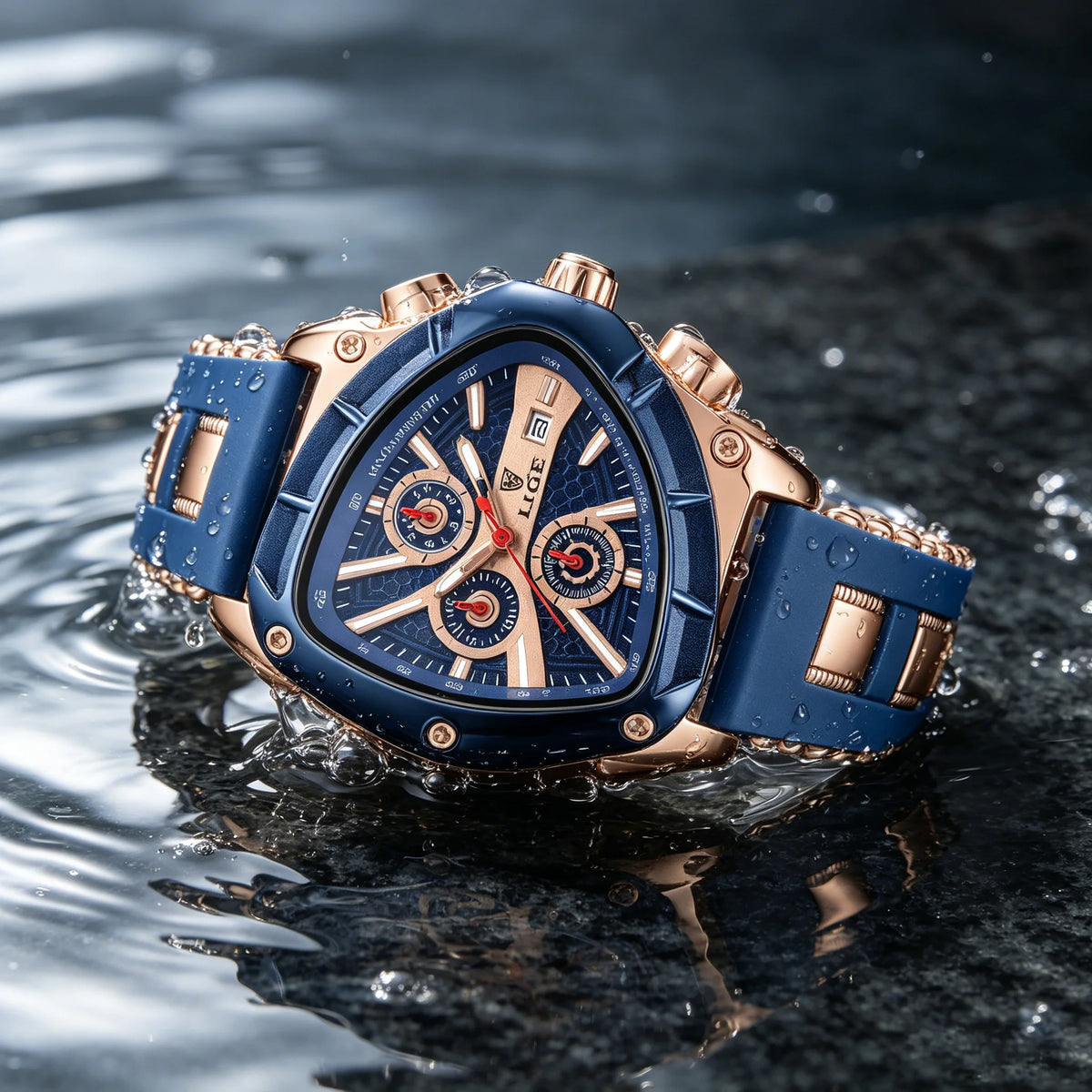 Reloj deportivo LIGE para hombre, esfera triangular, manecillas luminosas, reloj de pulsera de cuarzo, diseño irregular, correa de caucho, estilo militar, resistente al agua.