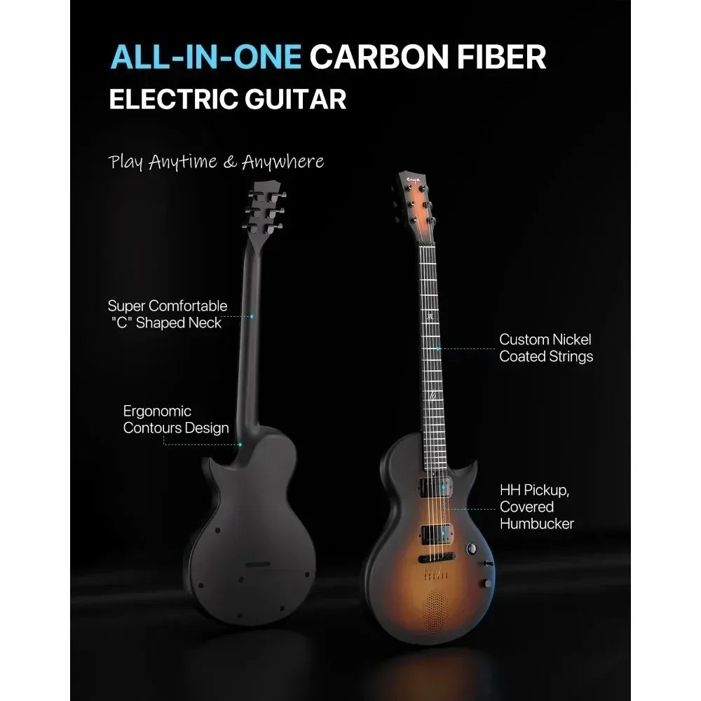 Guitarra Eléctrica Enya Sonic JTElectric Jack Signature, Guitarra Inteligente de Fibra de Carbono con Altavoz Inalámbrico de 15W, Todo en Uno, Portátil