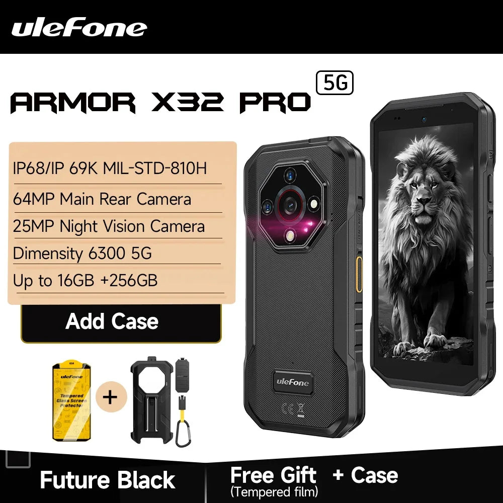 Ulefone Armor X32 Pro 5G Teléfono Robusto Android 14 16GB+256GB Dimensity 6300 Octa Core Cámara 64MP NFC IP68/IP69K Resistente al agua