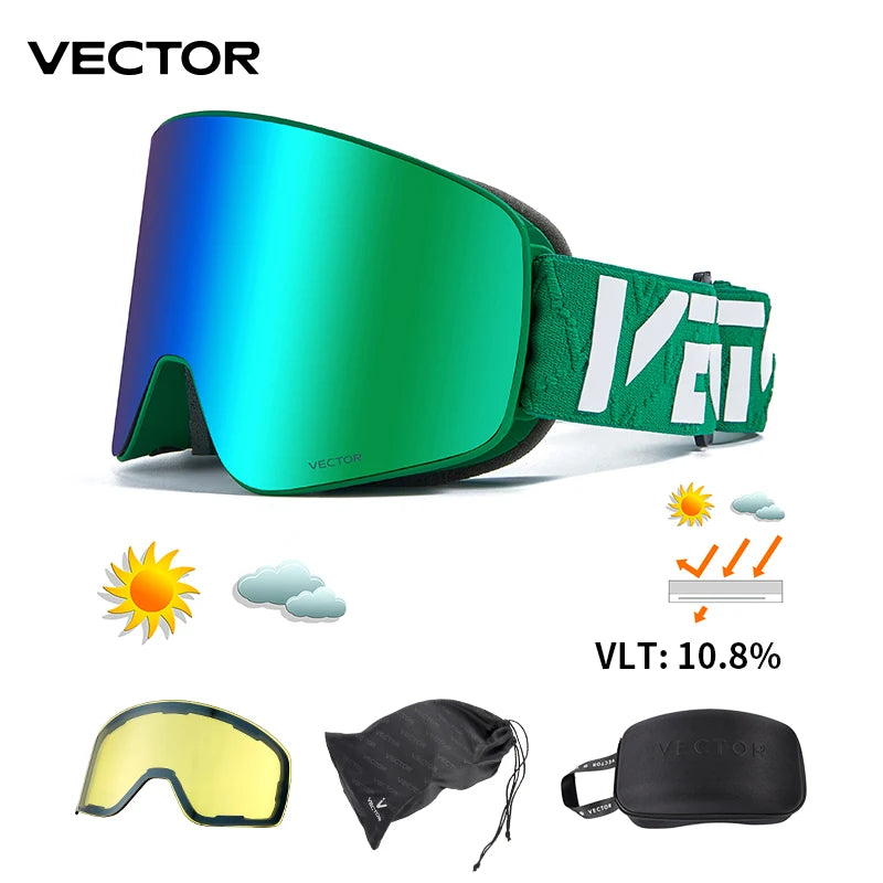 Gafas de Esquí VECTOR de Doble Capa Antivaho con Absorción Magnética, Cilíndricas, UV400, para Hombre y Mujer, Gafas de Snowboard POC